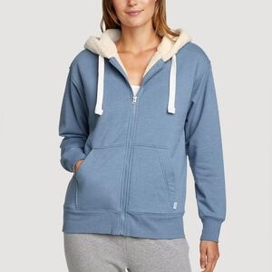 Eddie Bauer Women's Cabin Fleece Blue Zip-Up White Sherpa Lined Hoodie M